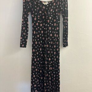 Boden Black Floral Long Sleeve Dress